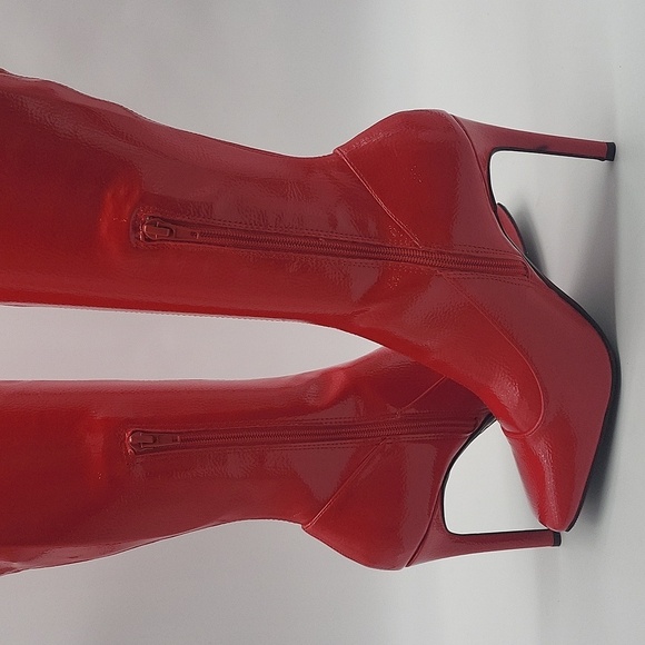 I.N.C. International Concepts Keenahp Red Patent Over-the-Knee Boots 8.5 Vegan - Picture 11 of 13
